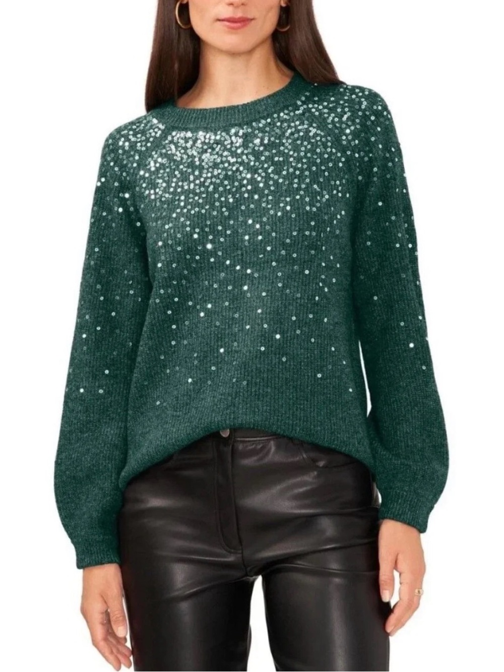 Vince Camuto Sequin Round Neck Long Sleeve